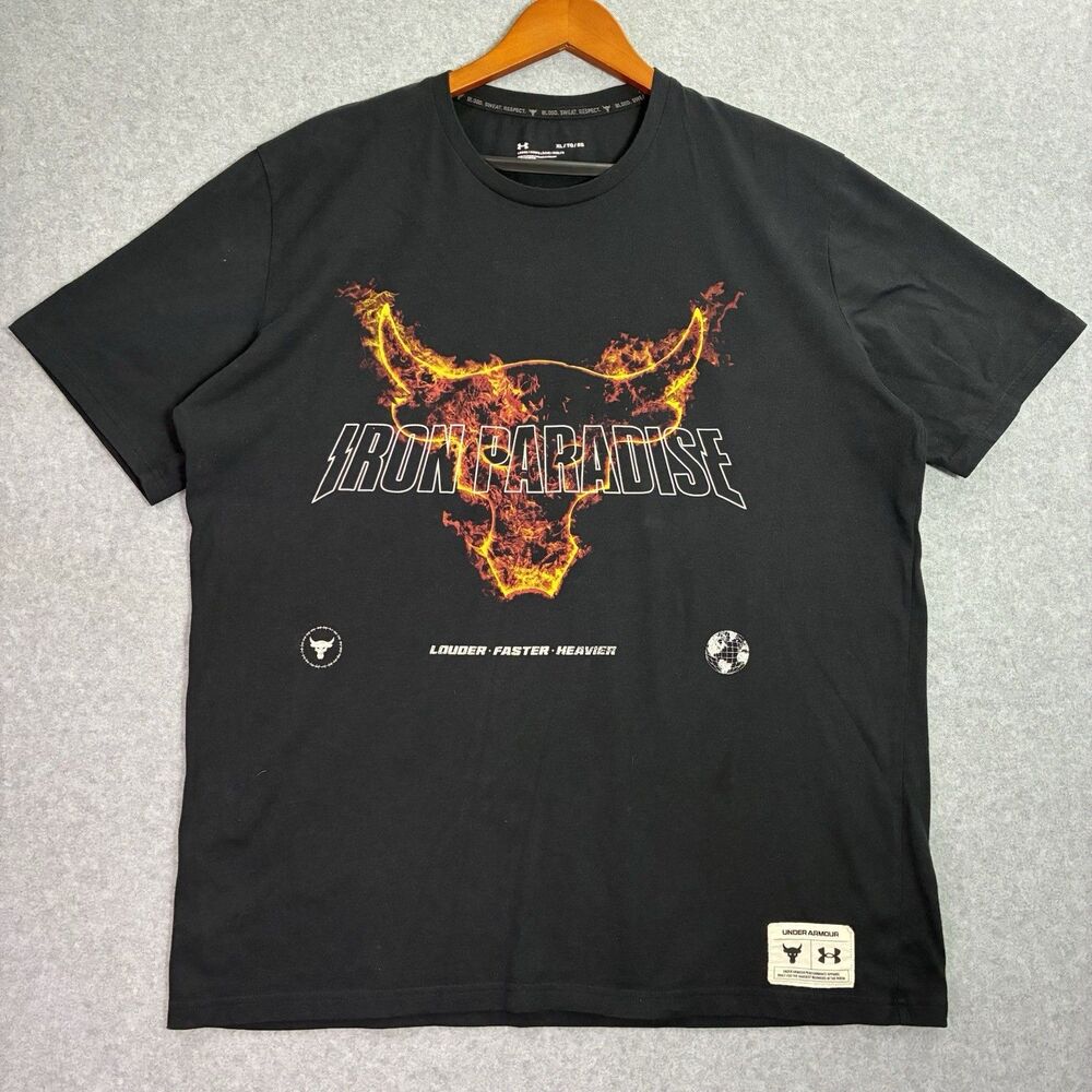 Men’s Size XL Under Armour Project Rock Iron Paradise T-Shirt Black Graphic Tee